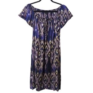 HIJKLM Blue and Cream Flutter Cap Sleeve Scoop Neck Mini Sundress 100% Silk